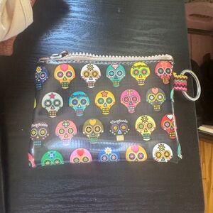 Consuela sugar skull tiny wristlet keychain purse black